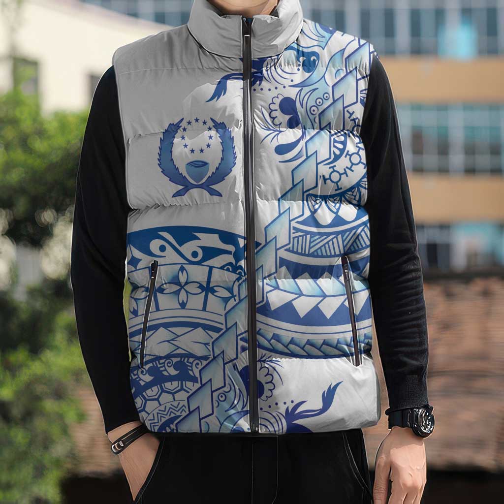 Pohnpei Liberation Day Sleeveless Puffer Jacket Polynesian Floral Tattoo - Polynesian Pride