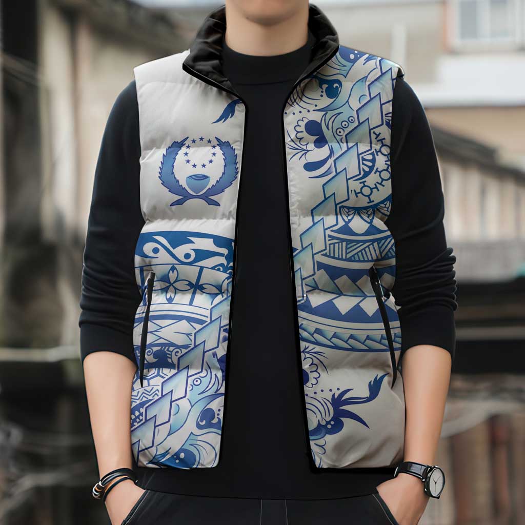 Pohnpei Liberation Day Sleeveless Puffer Jacket Polynesian Floral Tattoo - Polynesian Pride