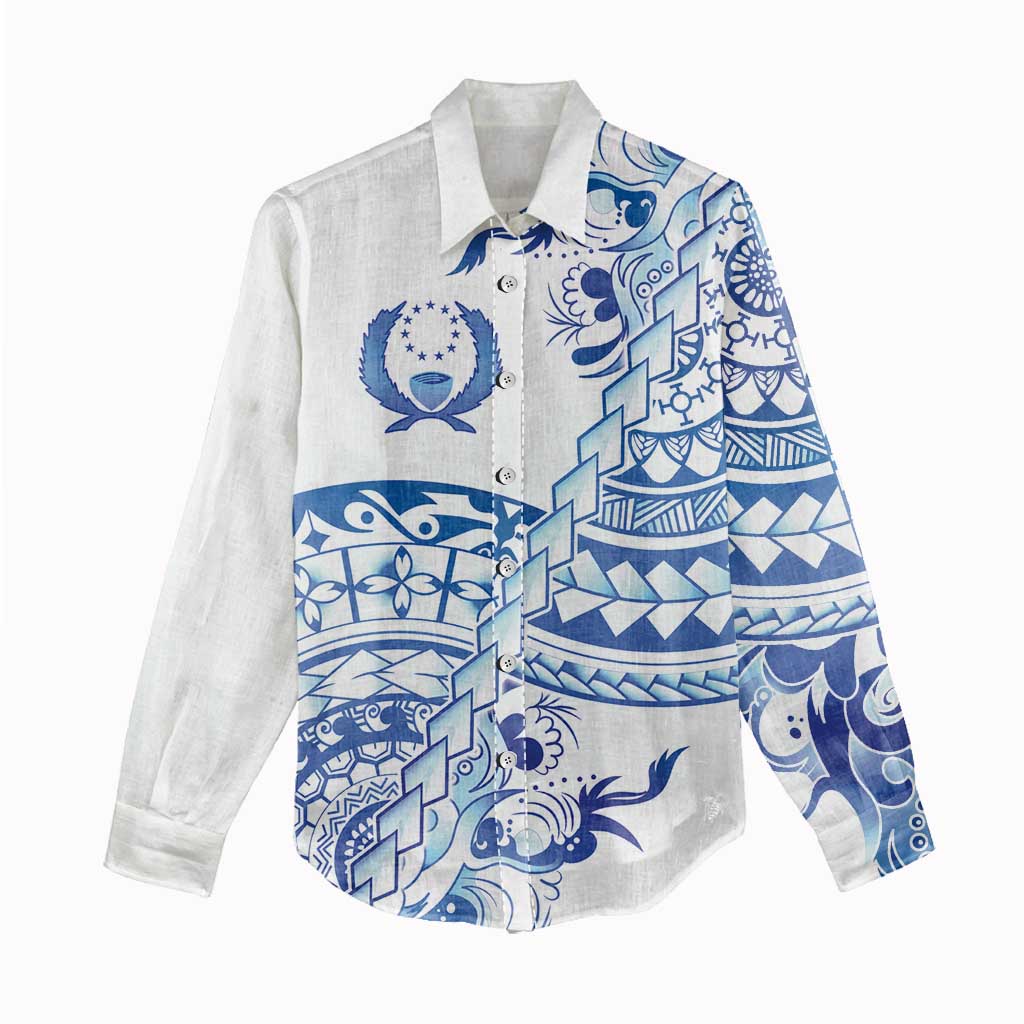 Pohnpei Liberation Day Women Casual Shirt Polynesian Floral Tattoo - Polynesian Pride