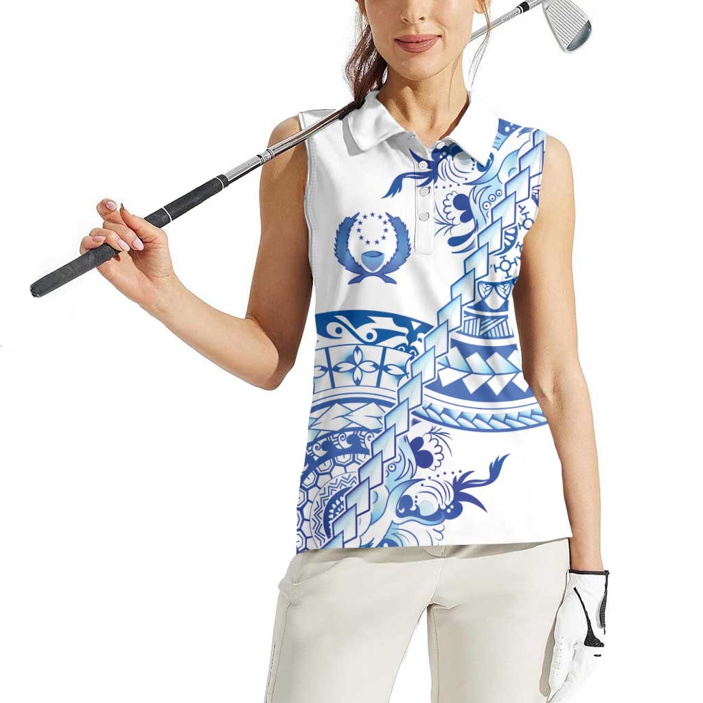 Pohnpei Liberation Day Women Sleeveless Polo Shirt Polynesian Floral Tattoo - Polynesian Pride