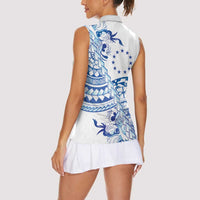 Pohnpei Liberation Day Women Sleeveless Polo Shirt Polynesian Floral Tattoo - Polynesian Pride