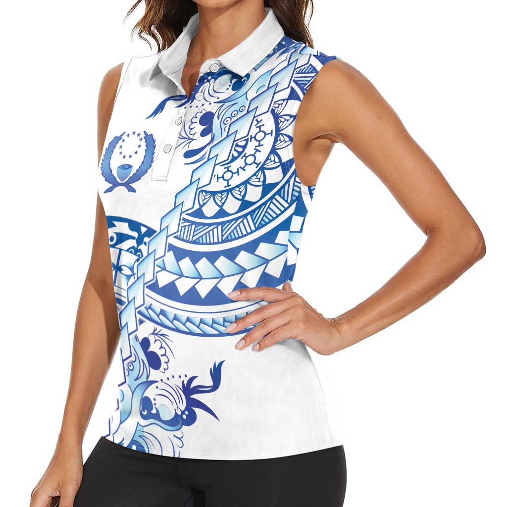 Pohnpei Liberation Day Women Sleeveless Polo Shirt Polynesian Floral Tattoo - Polynesian Pride
