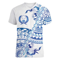 Pohnpei Liberation Day Women V-Neck T-Shirt Polynesian Floral Tattoo - Polynesian Pride