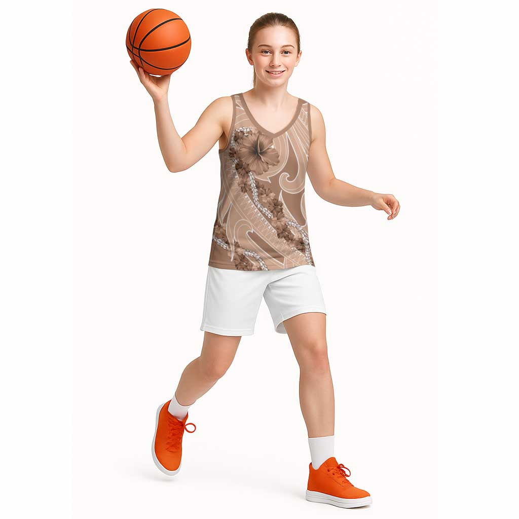 Hawaii Brown Hibiscus Pikake Lei Basketball Jersey - Polynesian Pride
