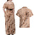 Hawaii Brown Hibiscus Pikake Lei Couples Matching Off Shoulder Maxi Dress and Hawaiian Shirt - Polynesian Pride