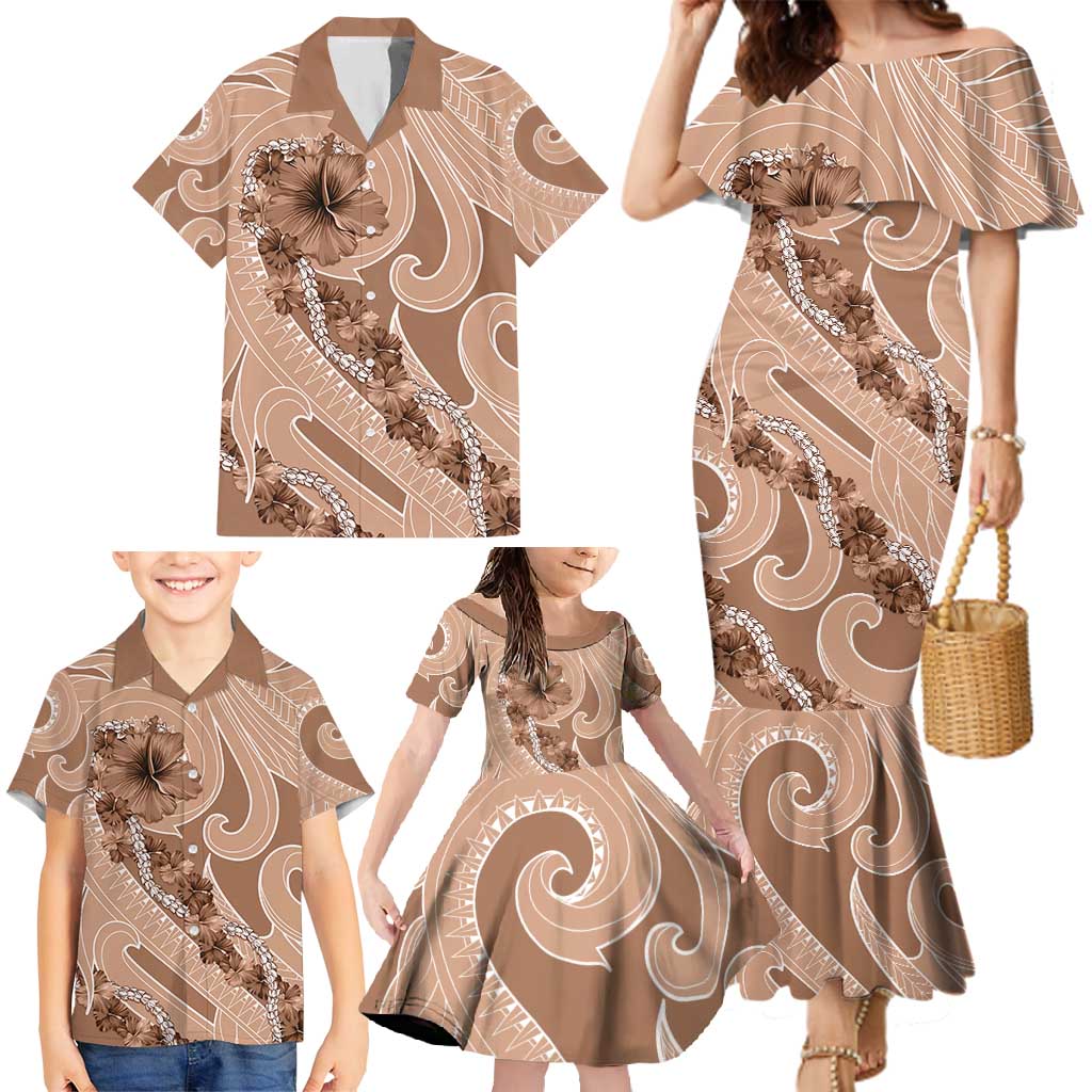Hawaii Brown Hibiscus Pikake Lei Family Matching Mermaid Dress and Hawaiian Shirt LT05 - Polynesian Pride