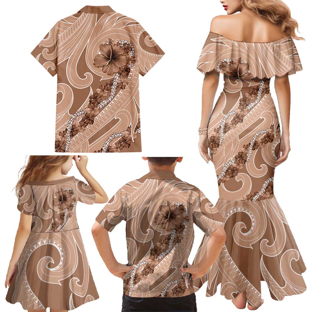 Hawaii Brown Hibiscus Pikake Lei Family Matching Mermaid Dress and Hawaiian Shirt LT05 - Polynesian Pride