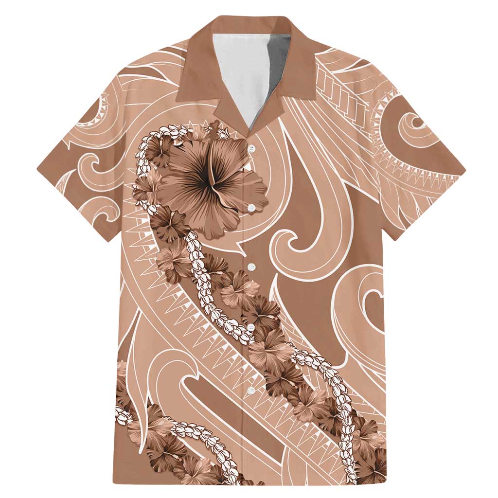 Hawaii Brown Hibiscus Pikake Lei Family Matching Mermaid Dress and Hawaiian Shirt LT05 Dad's Shirt - Short Sleeve Brown - Polynesian Pride