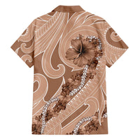 Hawaii Brown Hibiscus Pikake Lei Family Matching Off The Shoulder Long Sleeve Dress and Hawaiian Shirt LT05 - Polynesian Pride