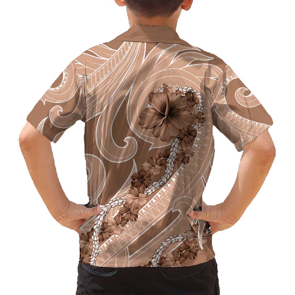 Hawaii Brown Hibiscus Pikake Lei Family Matching Off Shoulder Short Dress and Hawaiian Shirt LT05 - Polynesian Pride