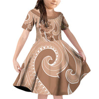 Hawaii Brown Hibiscus Pikake Lei Family Matching Off Shoulder Short Dress and Hawaiian Shirt LT05 Daughter's Dress Brown - Polynesian Pride