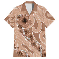 Hawaii Brown Hibiscus Pikake Lei Family Matching Off Shoulder Short Dress and Hawaiian Shirt LT05 Dad's Shirt - Short Sleeve Brown - Polynesian Pride