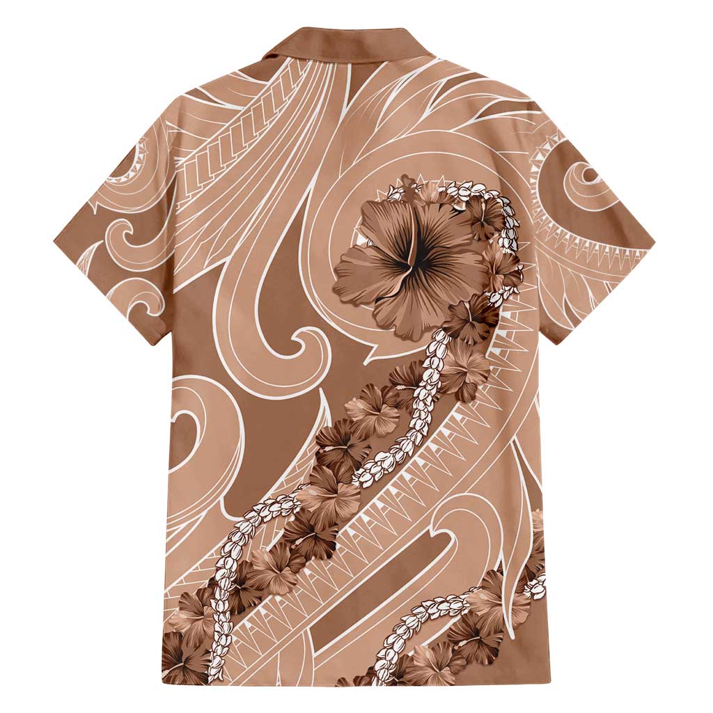Hawaii Brown Hibiscus Pikake Lei Family Matching Off Shoulder Short Dress and Hawaiian Shirt LT05 - Polynesian Pride