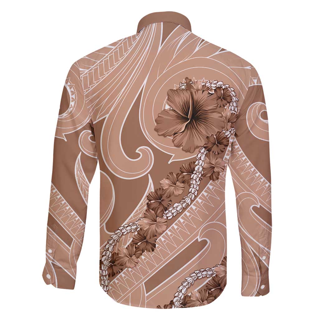 Hawaii Brown Hibiscus Pikake Lei Family Matching Off Shoulder Short Dress and Hawaiian Shirt LT05 - Polynesian Pride