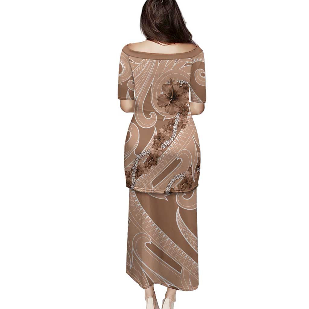 Hawaii Brown Hibiscus Pikake Lei Family Matching Puletasi and Hawaiian Shirt - Polynesian Pride