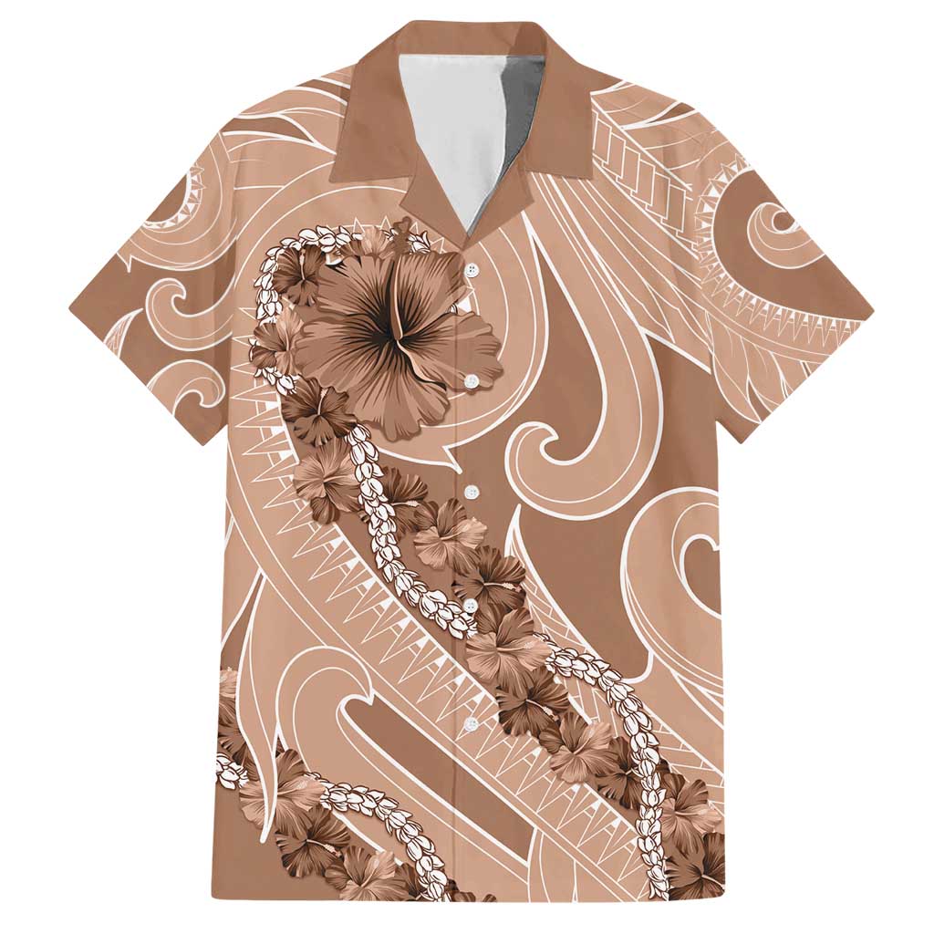 Hawaii Brown Hibiscus Pikake Lei Family Matching Short Sleeve Bodycon Dress and Hawaiian Shirt LT05 Dad's Shirt - Short Sleeve Brown - Polynesian Pride