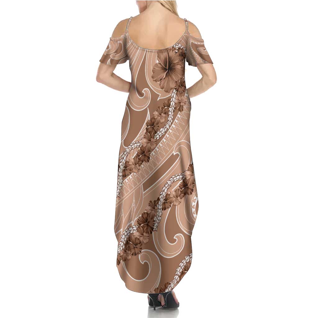 Hawaii Brown Hibiscus Pikake Lei Family Matching Summer Maxi Dress and Hawaiian Shirt - Polynesian Pride
