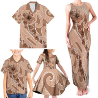Hawaii Brown Hibiscus Pikake Lei Family Matching Tank Maxi Dress and Hawaiian Shirt - Polynesian Pride