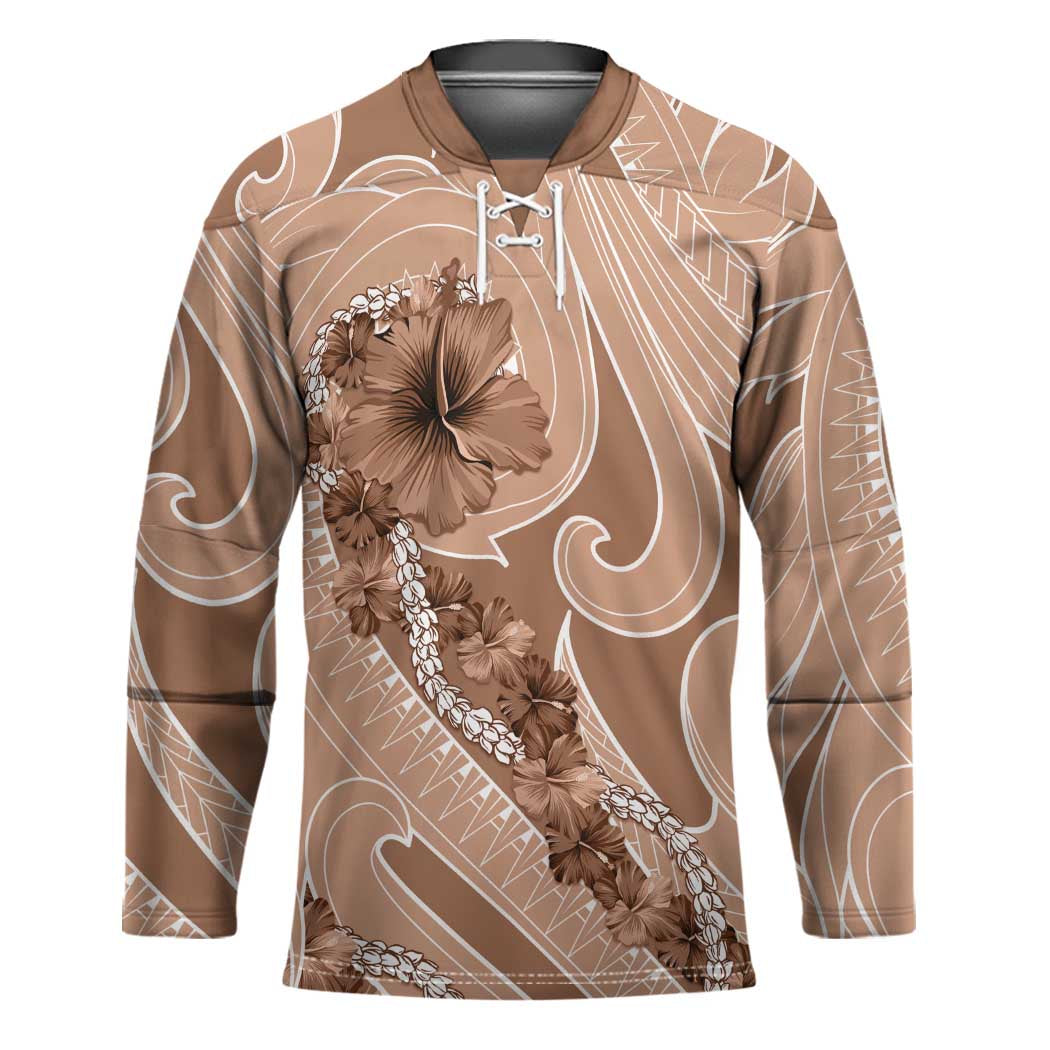 Hawaii Brown Hibiscus Pikake Lei Hockey Jersey - Polynesian Pride
