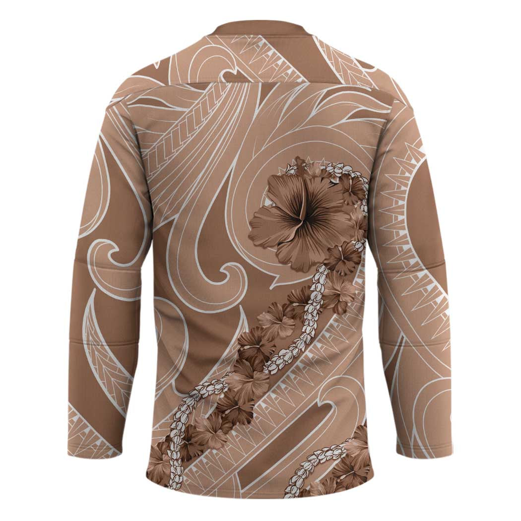 Hawaii Brown Hibiscus Pikake Lei Hockey Jersey - Polynesian Pride