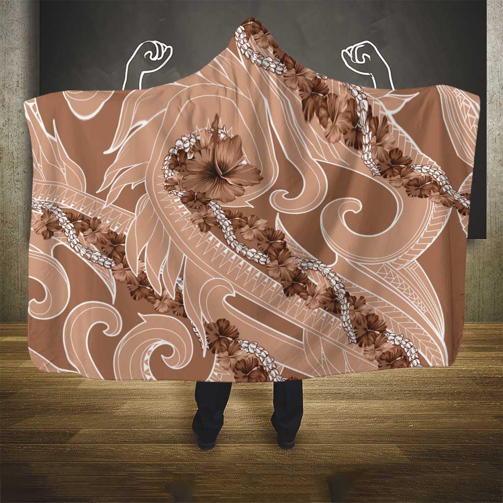 Hawaii Brown Hibiscus Pikake Lei Hooded Blanket - Polynesian Pride