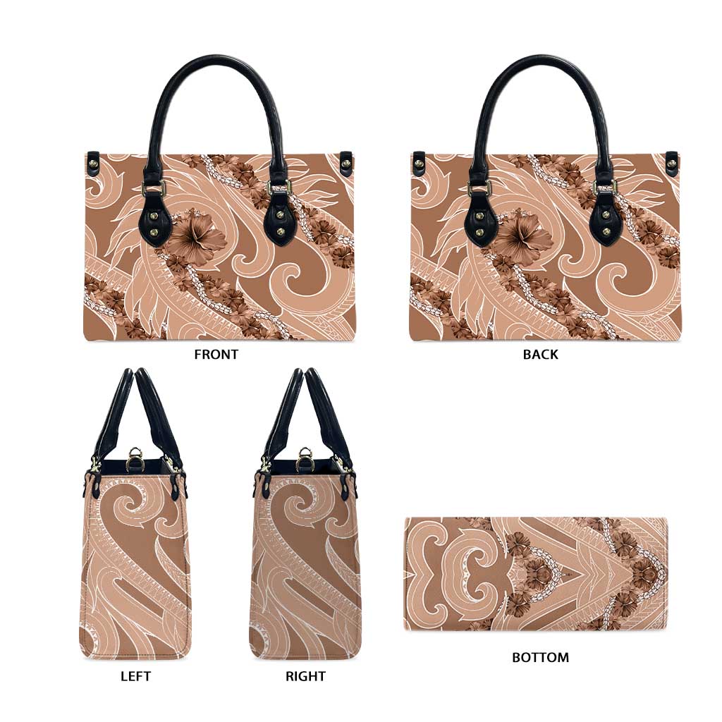 Hawaii Brown Hibiscus Pikake Lei Leather Bag - Polynesian Pride