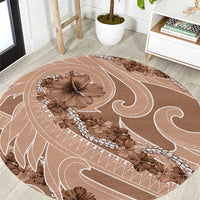 Hawaii Brown Hibiscus Pikake Lei Round Carpet - Polynesian Pride
