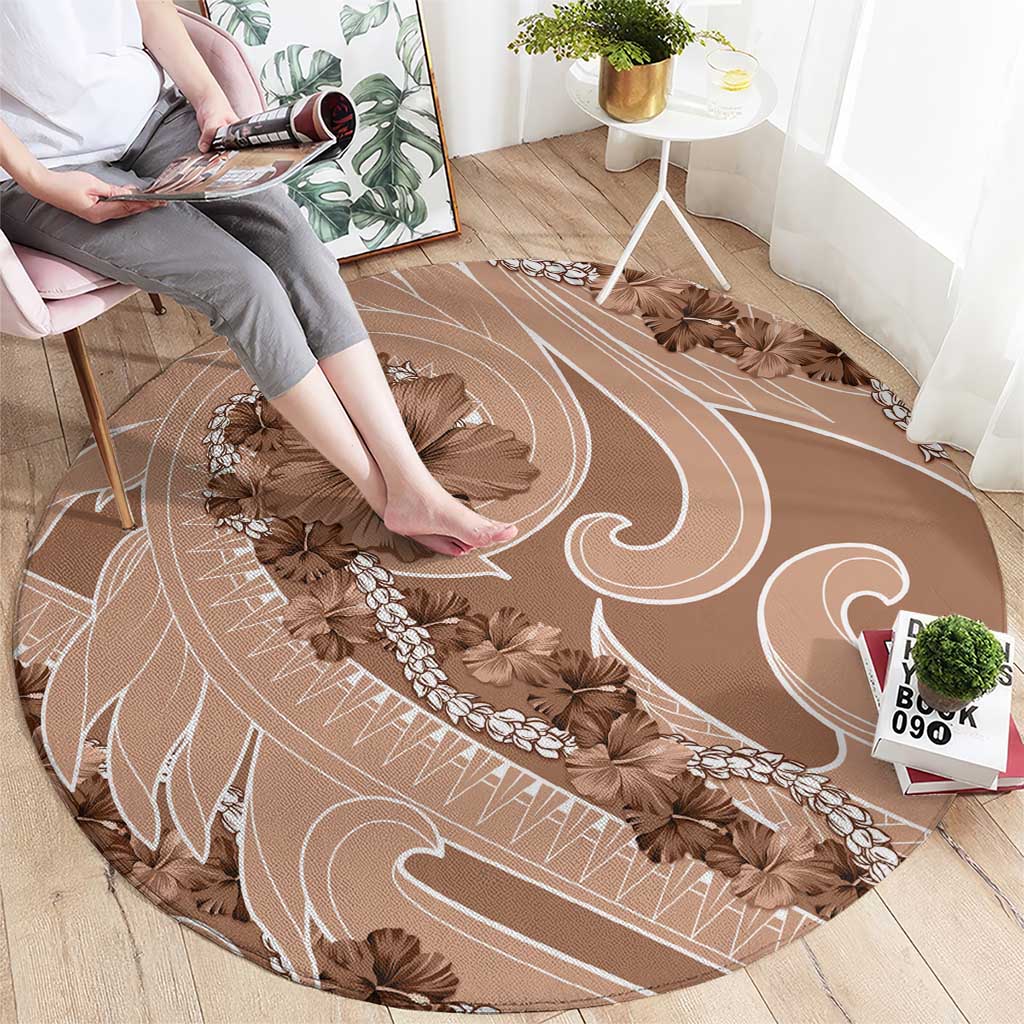 Hawaii Brown Hibiscus Pikake Lei Round Carpet - Polynesian Pride