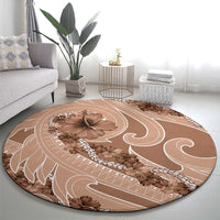 Hawaii Brown Hibiscus Pikake Lei Round Carpet - Polynesian Pride