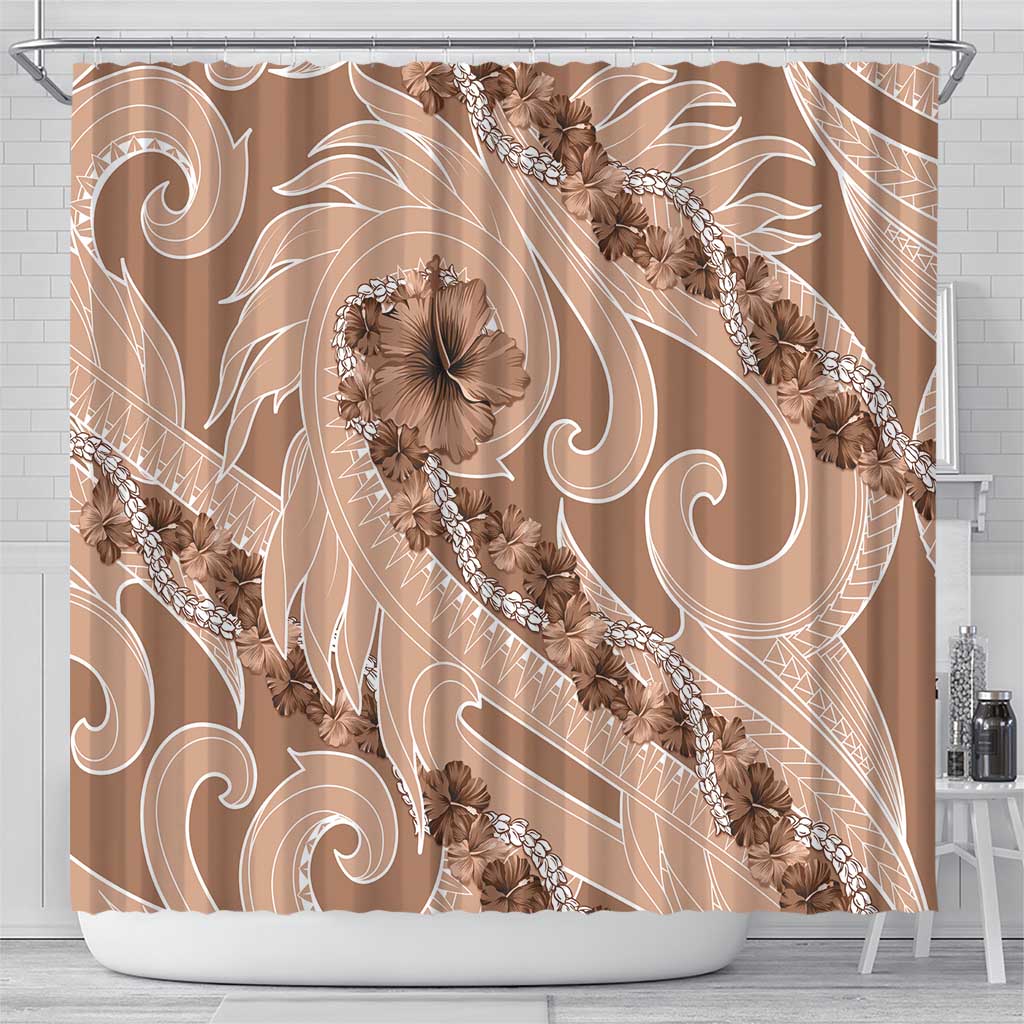 Hawaii Brown Hibiscus Pikake Lei Shower Curtain - Polynesian Pride
