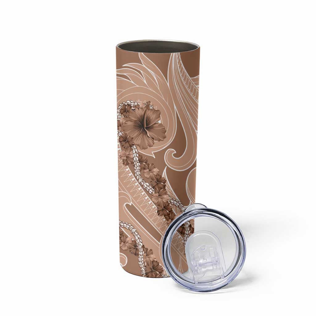 Hawaii Brown Hibiscus Pikake Lei Skinny Tumbler - Polynesian Pride