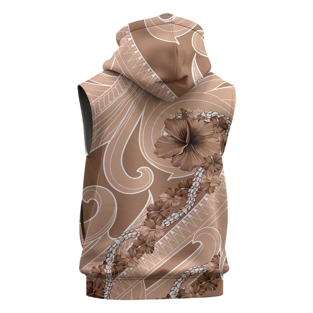 Hawaii Brown Hibiscus Pikake Lei Sleeveless Zip Hoodie - Polynesian Pride