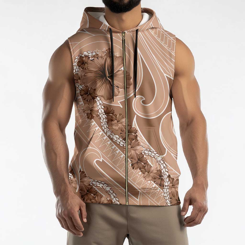Hawaii Brown Hibiscus Pikake Lei Sleeveless Zip Hoodie - Polynesian Pride