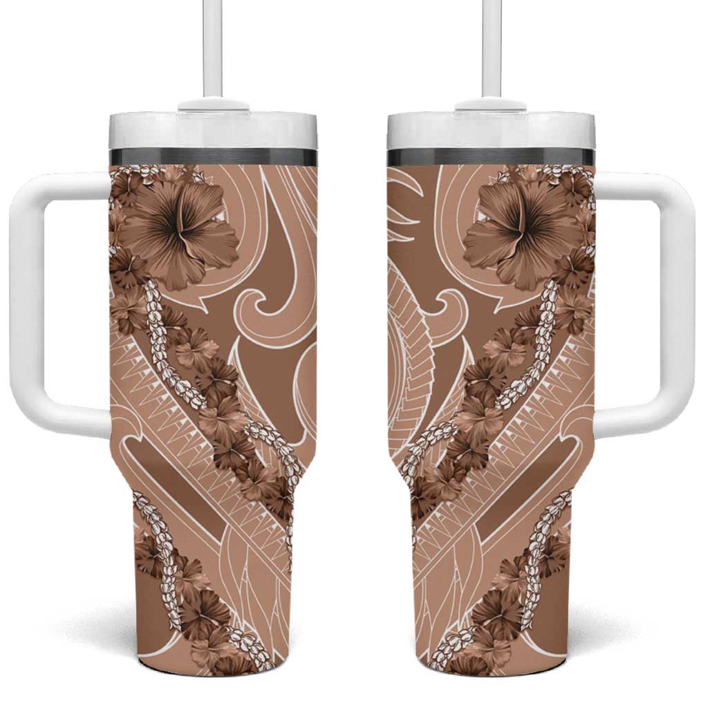 Hawaii Brown Hibiscus Pikake Lei Tumbler With Handle - Polynesian Pride