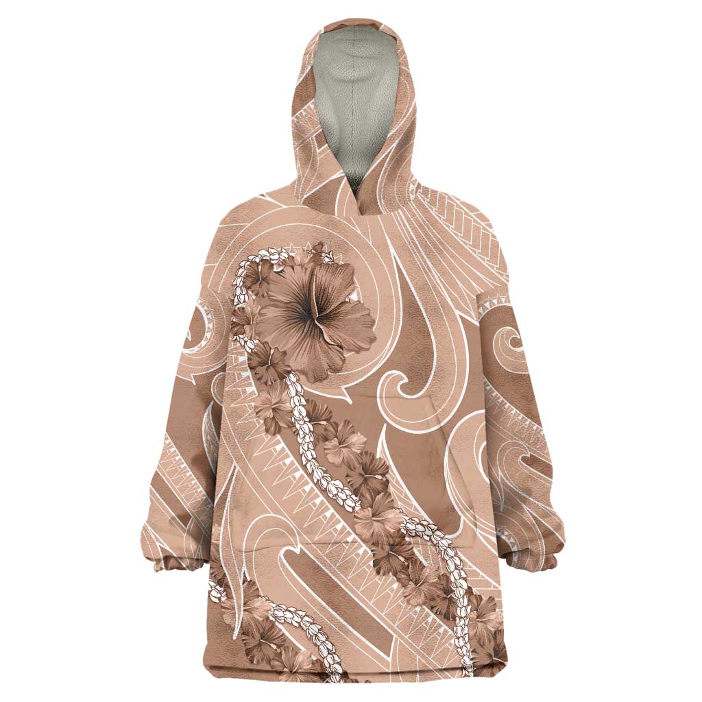 Hawaii Brown Hibiscus Pikake Lei Wearable Blanket Hoodie - Polynesian Pride