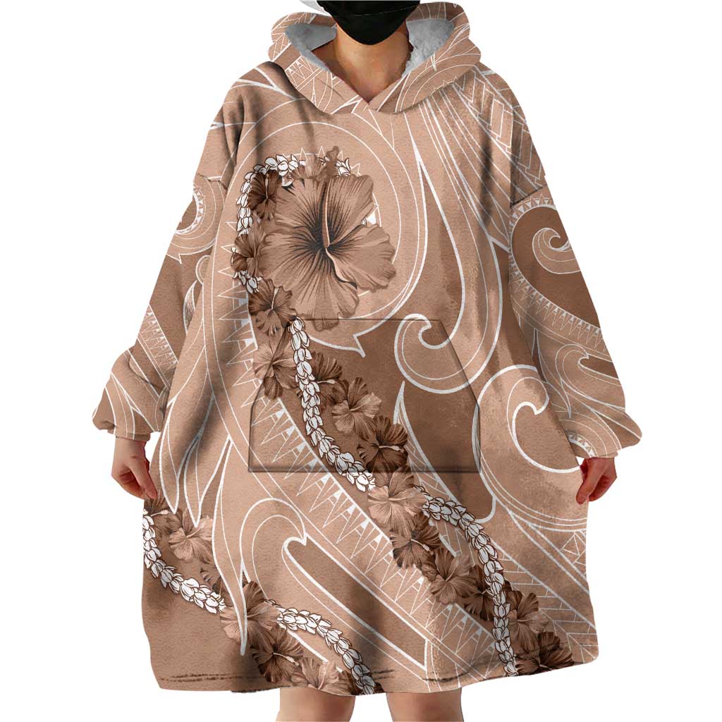 Hawaii Brown Hibiscus Pikake Lei Wearable Blanket Hoodie - Polynesian Pride