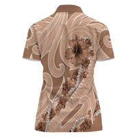 Hawaii Brown Hibiscus Pikake Lei Women Polo Shirt - Polynesian Pride