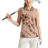 Hawaii Brown Hibiscus Pikake Lei Women Sleeveless Polo Shirt - Polynesian Pride