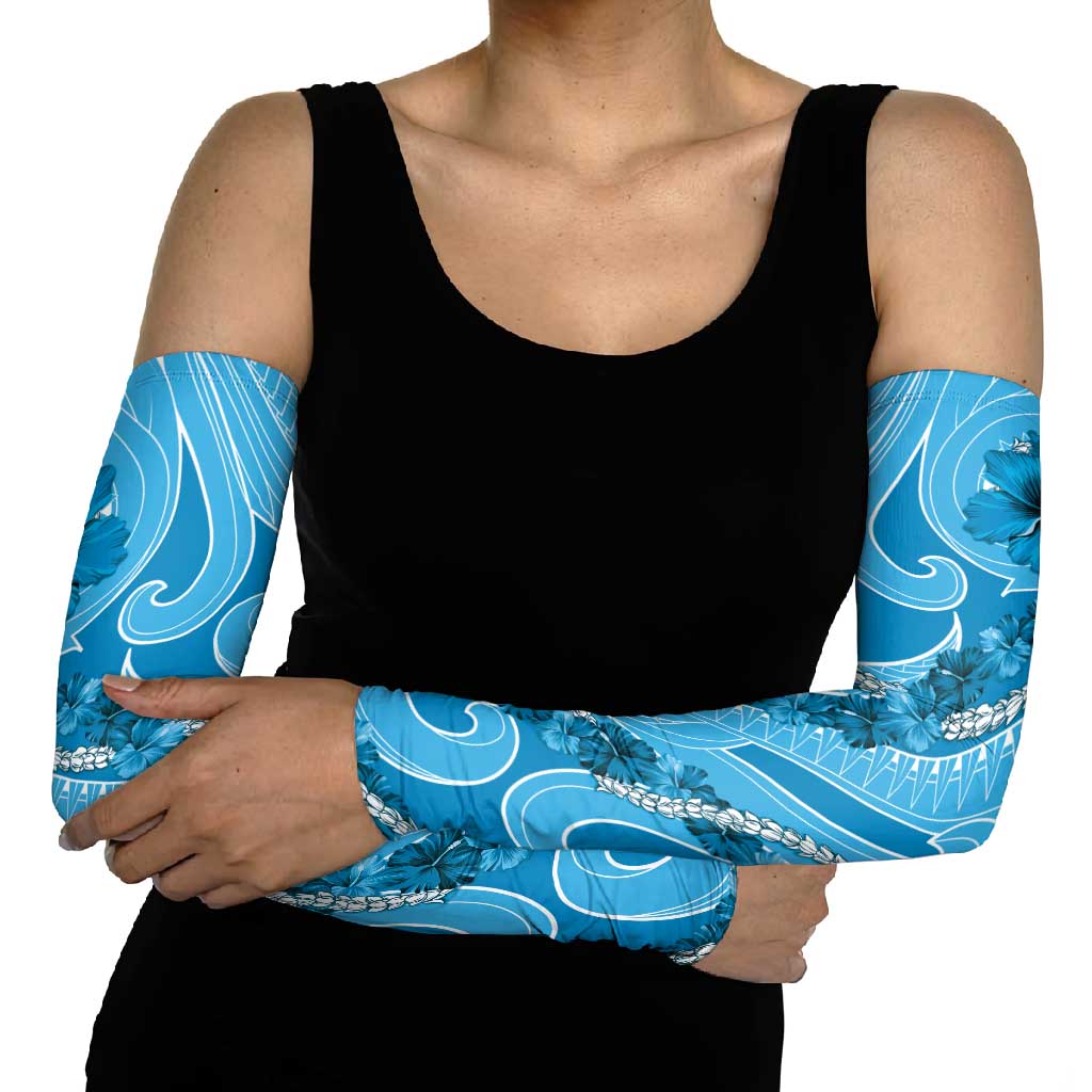 Hawaii Blue Hibiscus Pikake Lei Arm Sleeves - Polynesian Pride