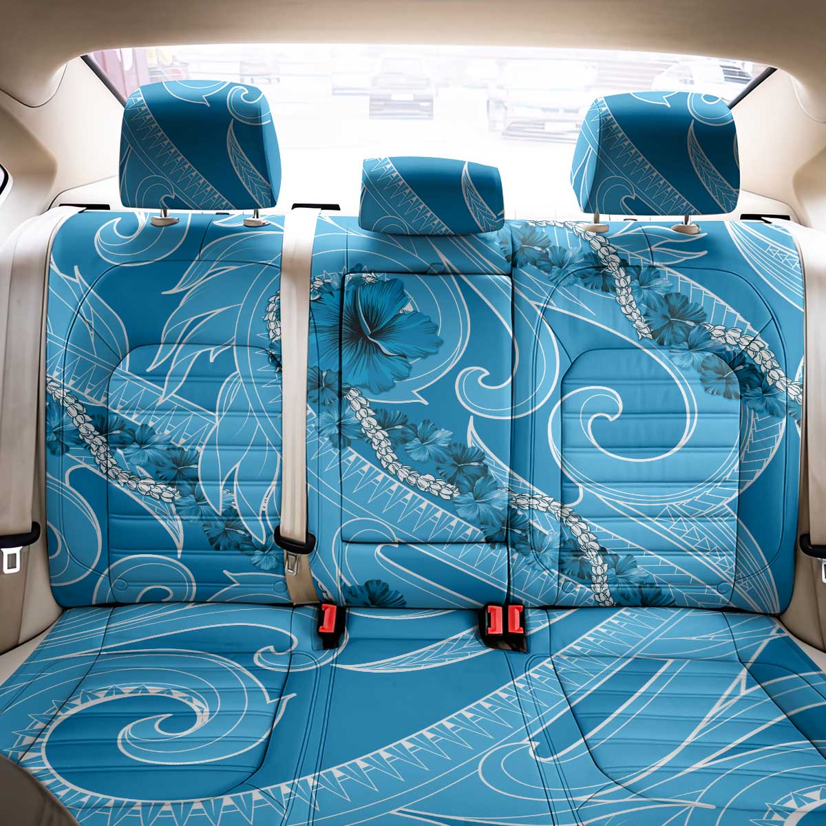 Hawaii Blue Hibiscus Pikake Lei Back Car Seat Cover - Polynesian Pride