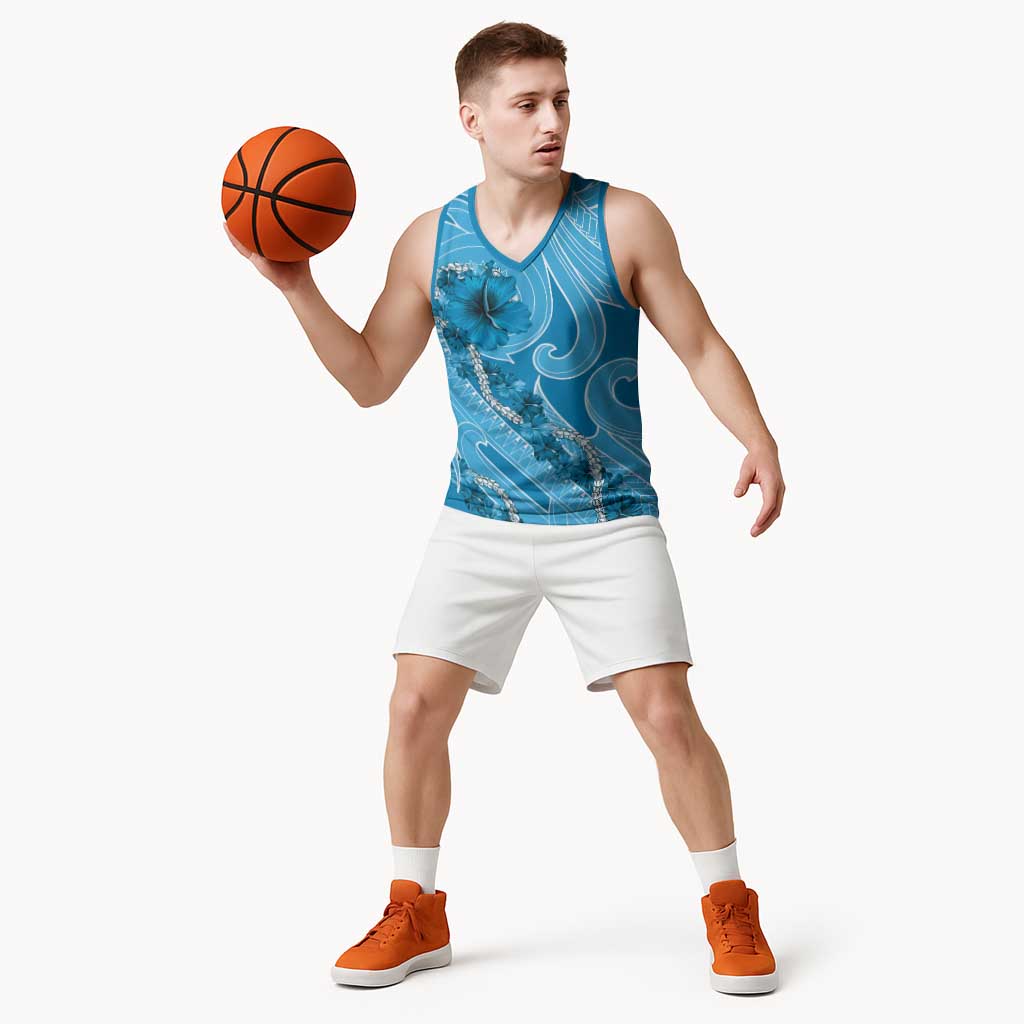 Hawaii Blue Hibiscus Pikake Lei Basketball Jersey - Polynesian Pride