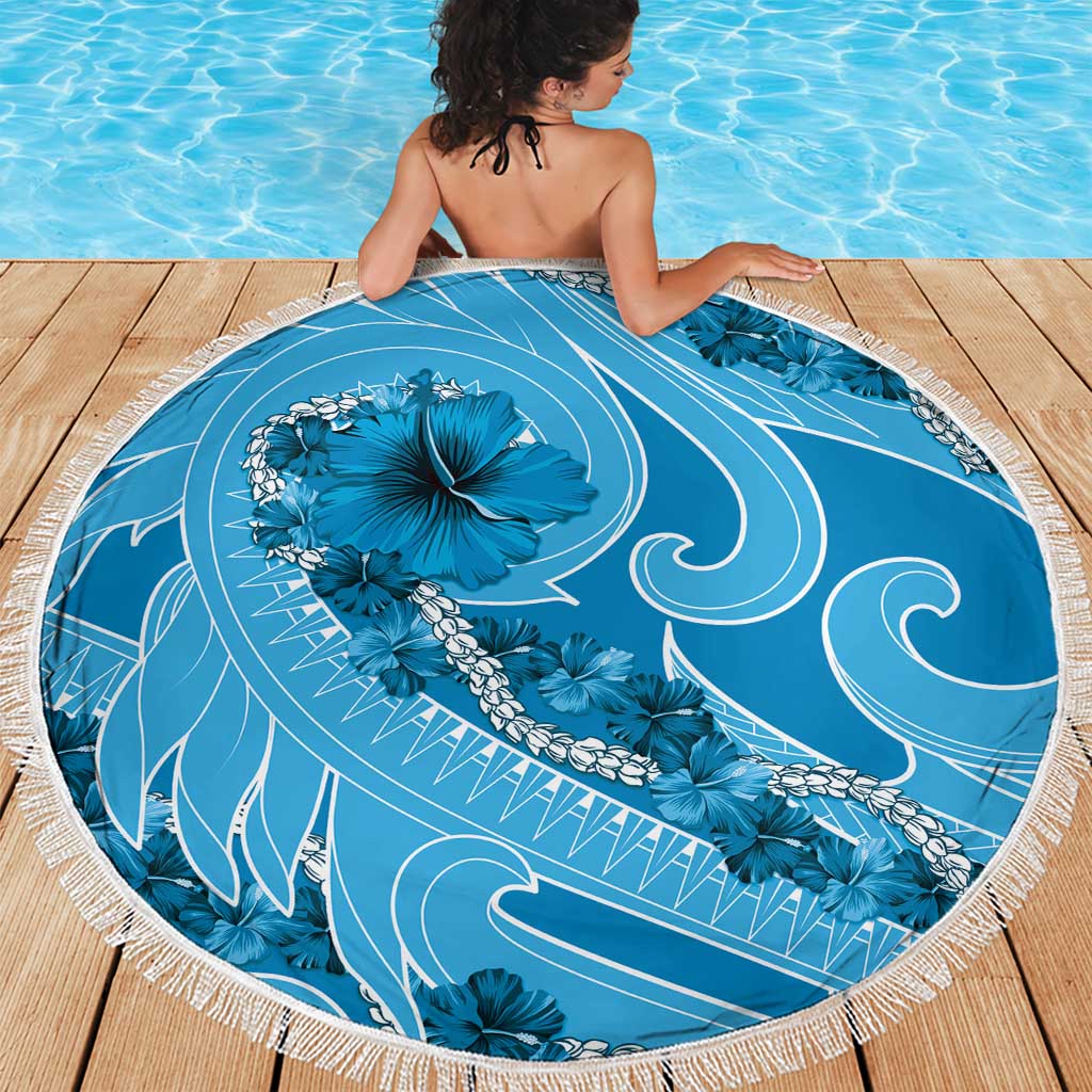 Hawaii Blue Hibiscus Pikake Lei Beach Blanket - Polynesian Pride