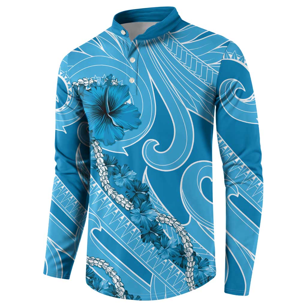 Hawaii Blue Hibiscus Pikake Lei Button Sweatshirt - Polynesian Pride