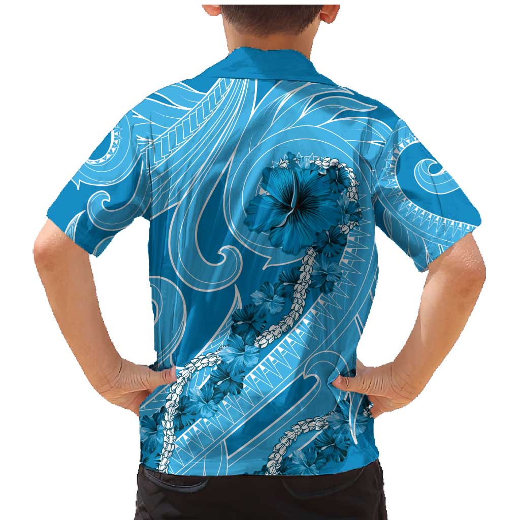 Hawaii Blue Hibiscus Pikake Lei Family Matching Mermaid Dress and Hawaiian Shirt - Polynesian Pride