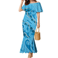 Hawaii Blue Hibiscus Pikake Lei Family Matching Mermaid Dress and Hawaiian Shirt - Polynesian Pride