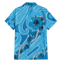 Hawaii Blue Hibiscus Pikake Lei Family Matching Off Shoulder Maxi Dress and Hawaiian Shirt - Polynesian Pride