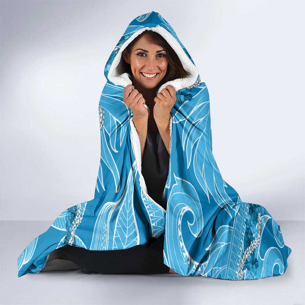 Hawaii Blue Hibiscus Pikake Lei Hooded Blanket - Polynesian Pride