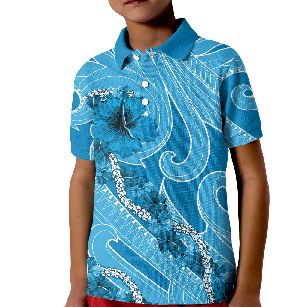 Hawaii Blue Hibiscus Pikake Lei Kid Polo Shirt - Polynesian Pride