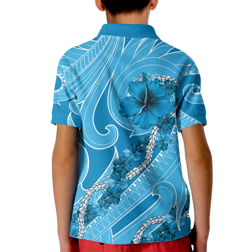 Hawaii Blue Hibiscus Pikake Lei Kid Polo Shirt - Polynesian Pride