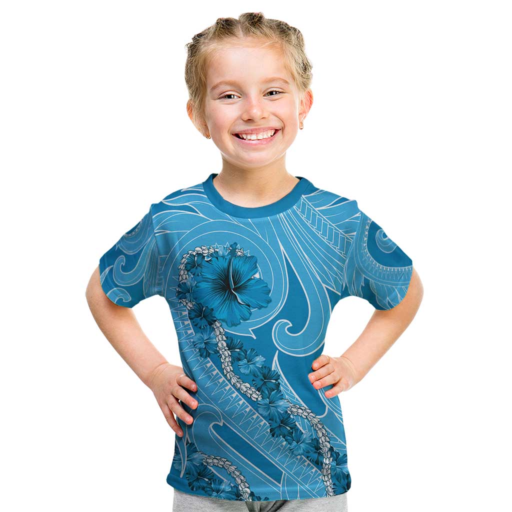 Hawaii Blue Hibiscus Pikake Lei Kid T Shirt - Polynesian Pride